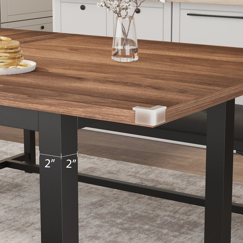 47.3"-63" Extendable Dining Table for 4-8 Rectangular Wood Kitchen Table with Strong Metal Frame Walnut color plateiron frame Walnut Black
