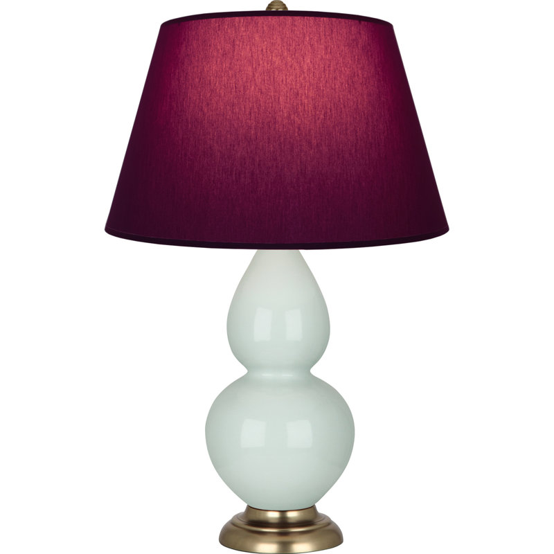Lampe de table double gourde en céramique, Bleu marine/gris, Céladon glacé / laiton, Laiton
