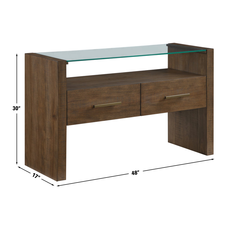Table de canapé à dessus en verre 48 po Kameah, Brun
