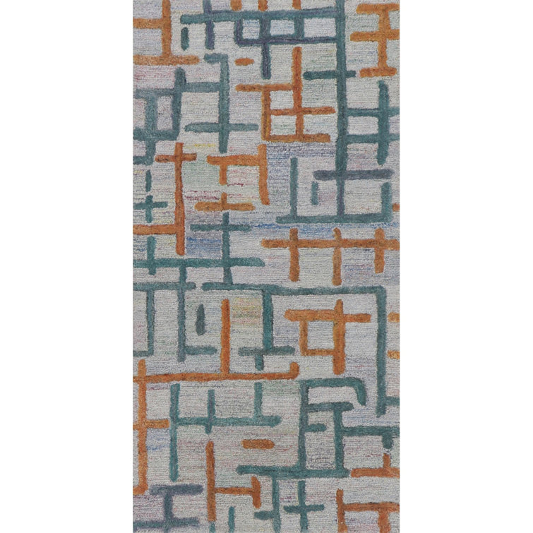 Campbell Hand-Tufted Geometric Indoor/Outdoor Rug Blue/Teal/Orange