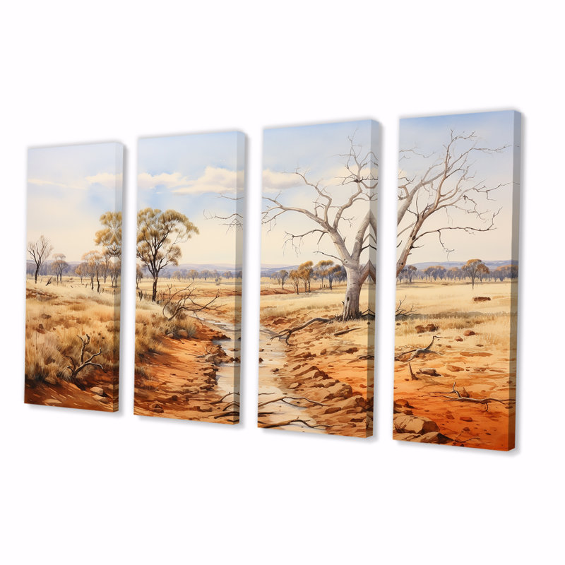 «Australian Outback Landscape I», art mural 4 pièces, H 32 po x l 64 po