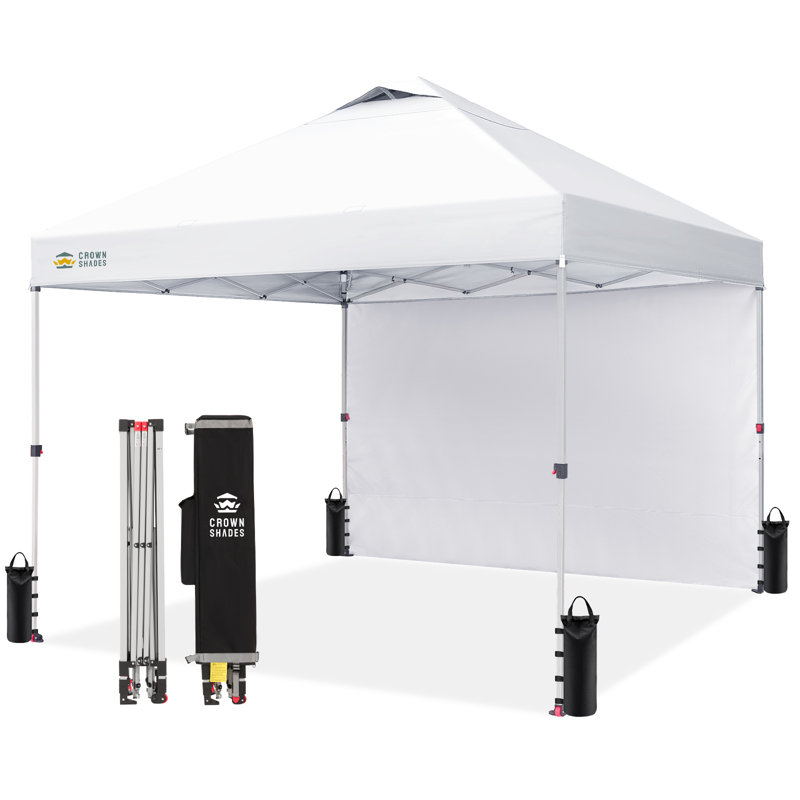 12 Ft. W x 12 Ft. D Metal Pop Up Canopy Instant Tent with 1 Removable Sidewall White, White