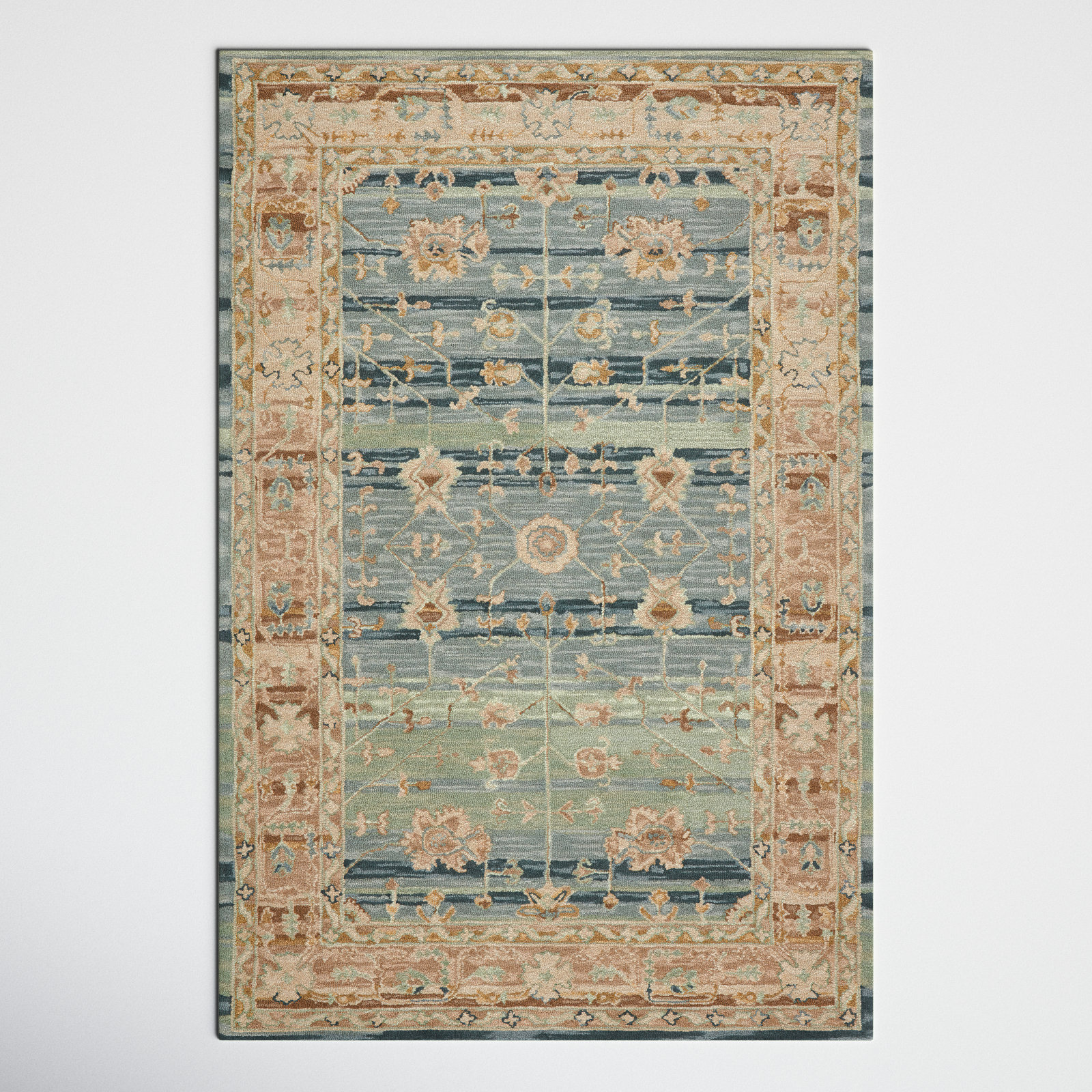 Corla Handmade Wool Blue/Gold Rug, Rectangle 5' x 8'
