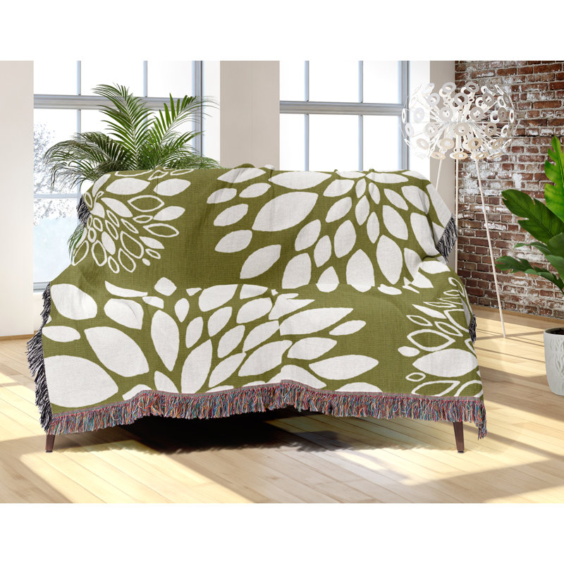 Jeté floral en coton, 50 x 70, Chartreuse