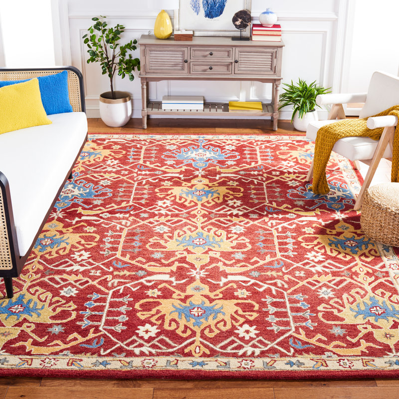 Tapis rouge / jaune en laine touffeté à la main Goddard, Rectangle 6 pi x 9 pi