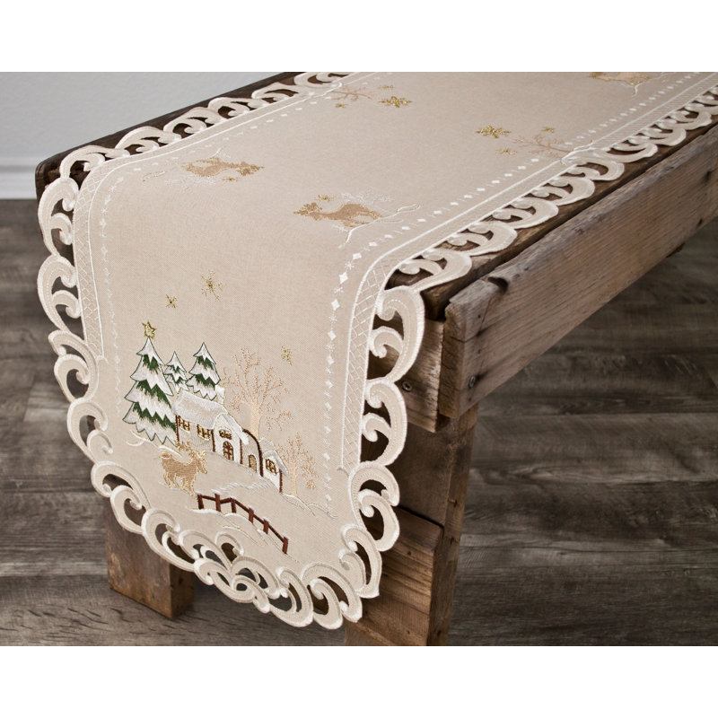 Ikeda Beige Winter Snow Scene Table Runner, 70" x 16"