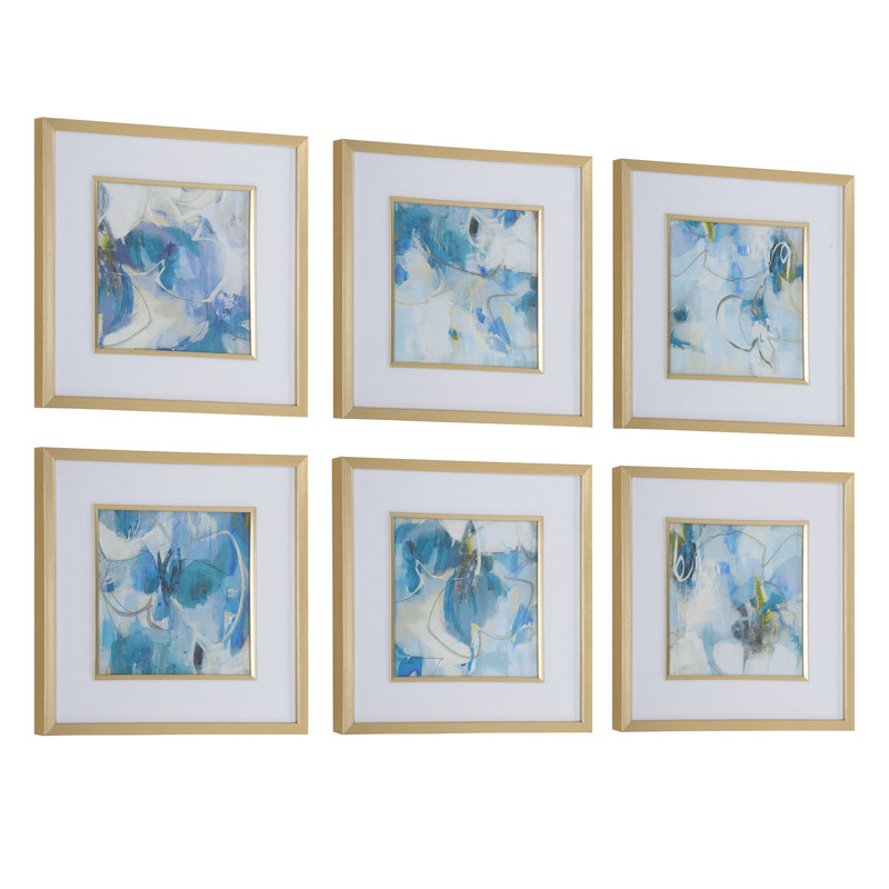 Orren Ellis Fresh Start Blue Abstract Prints, S/6