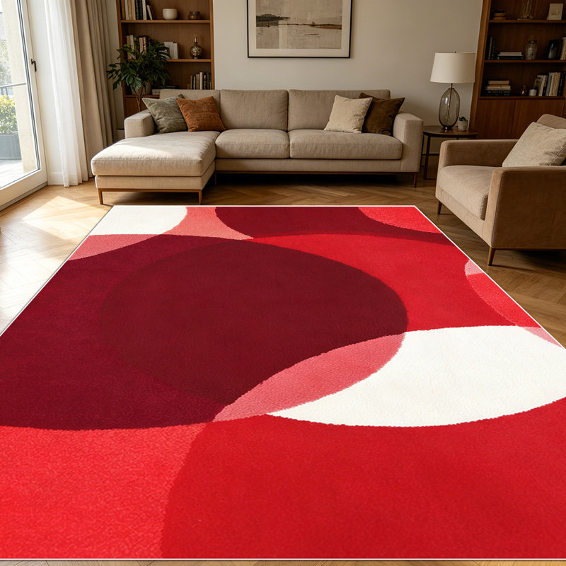 1PC Red Tone Overlapping Circle Modern Abstract area rugs for Living Room, Soft and Comfortable, Suitable for all seasons, easy-to-maintain, machine washable Indoor floor mat, Under Table Farmhouse suitable for dining table, bedroom entryway, home