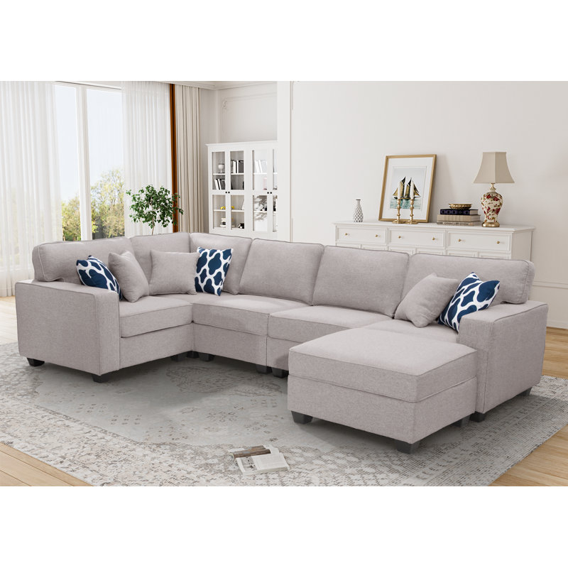 Giancarlo Compression Upholstered L-Shaped Sectional Symmetrical, Gray Polyester Blend