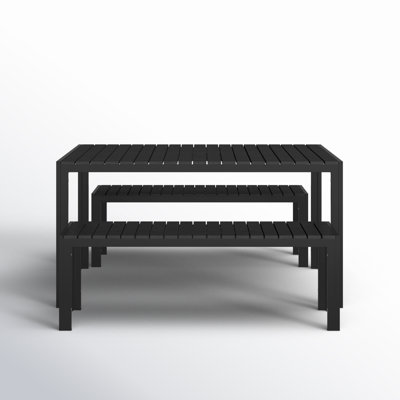 Joel Rectangular Aluminum Patio Dining Set with Polyresin Top 