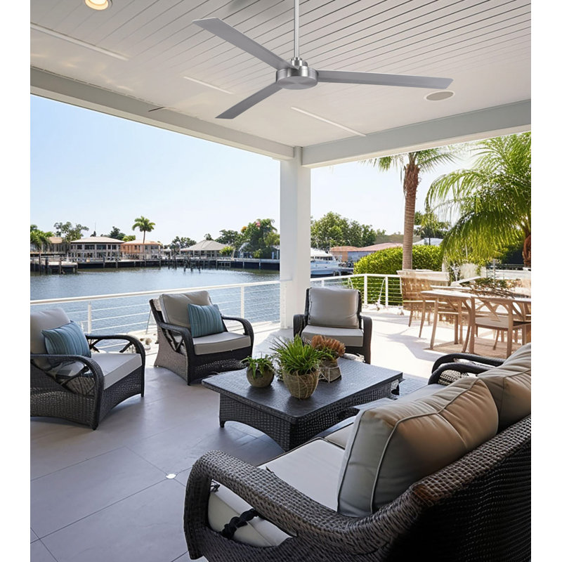 62" Roto 3 - Blade Outdoor Propeller Ceiling Fan with Wall Control, Brushed Aluminum