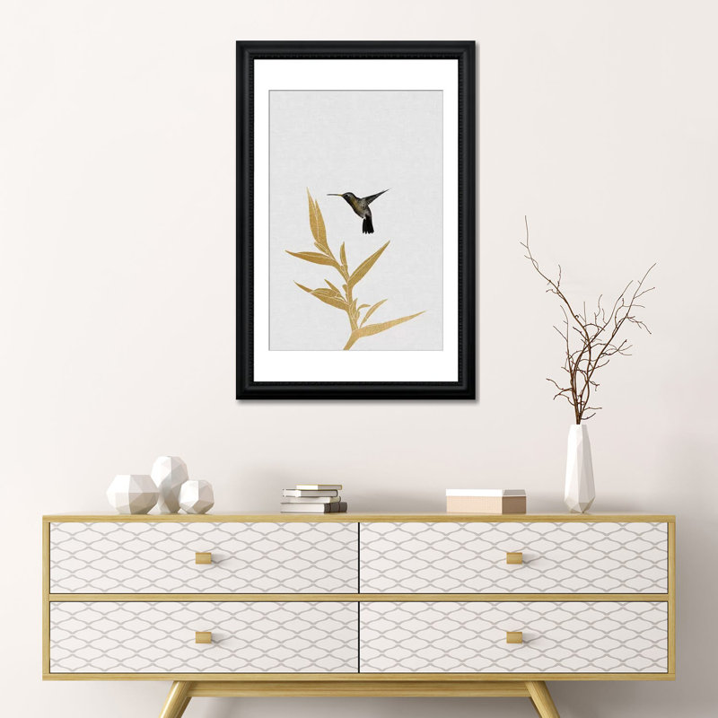 «Hummingbird and FloWer I», impression, H 24 po x l 16 po, Impression encadrée, Noir luxe
