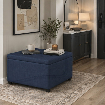 Repose-pieds de rangement vintage capitonné à boutons de style rétro avec coussin moelleux et beaucoup d'espace, parfait pour le vestibule ou le salon