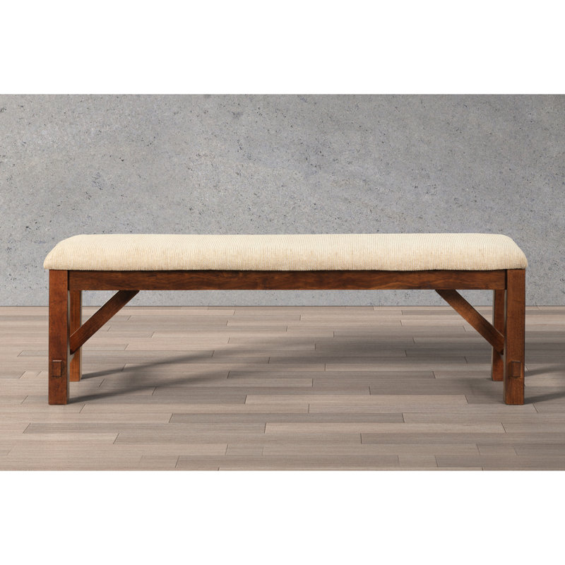 Banc de salle à manger en bois massif avec siège rembourré brun clair, finition noisette foncée, épais et pieds, L 60 po x l 16 po H 20,25 po et en bois, brun clair à 100%, l 16 po x l 20,25 po