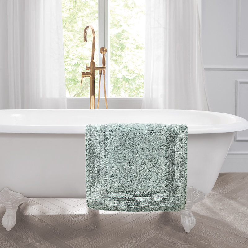 Laura Ashley Ruffle 100% Cotton Bath Rugs, Single - 20"W x 34"L, Aqua