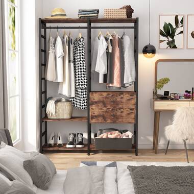 43.7W Free-Standing Closet Organizer with Hooks & Storage Box, Heavy Duty Clothes Shelf 17 Stories Finish: Rustic Brown