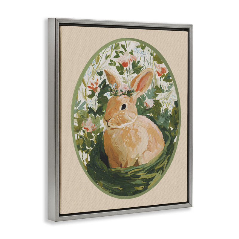 Cadre flottant Bloom Nest Bunny, design par Yen, Cadre flottant gris lustré, H 21 po x l 17 po