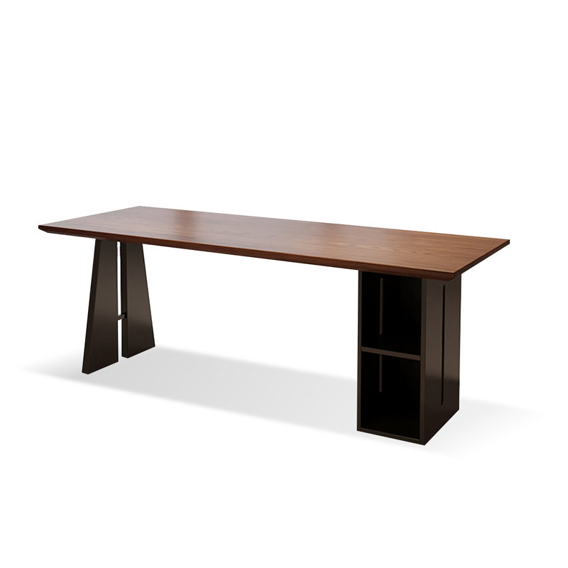 Bureau rectangulaire en bois massif brun noyer + noir, H 29,53 po x l 70,87 po x P 23,62 po
