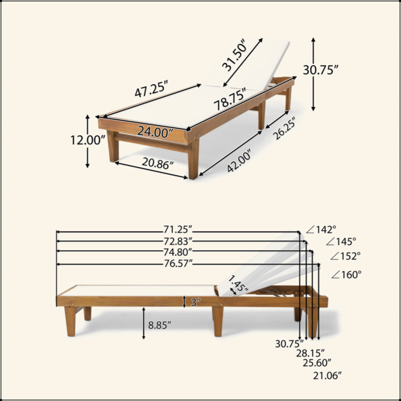 Relaxing Outdoor Chaise Lounge For Ultimate Comfort And Leisure, Teak/Beige