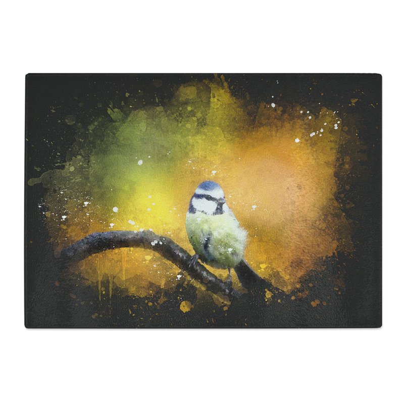Blue Tit Bird Vol.2 Paint Splash Chopping Board, 0.4cm H x 28.5cm W x 39cm L