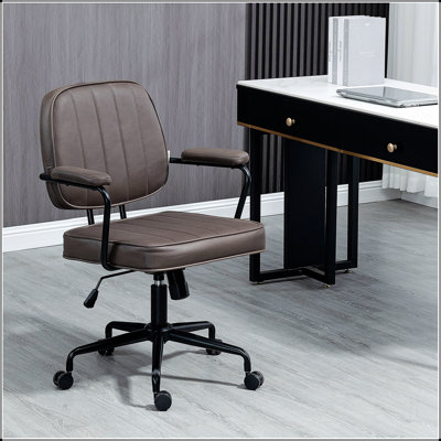 Chaise de bureau à domicile, chaise de bureau d'ordinateur en microfibre avec roulettes pivotantes, hauteur réglable et fonction d'inclinaison, brun clair