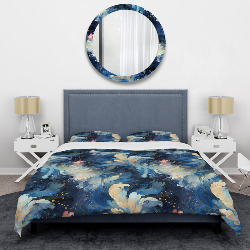 White And Blue Celestial Ikat Mirage - Ensemble de housse de couette abstrait