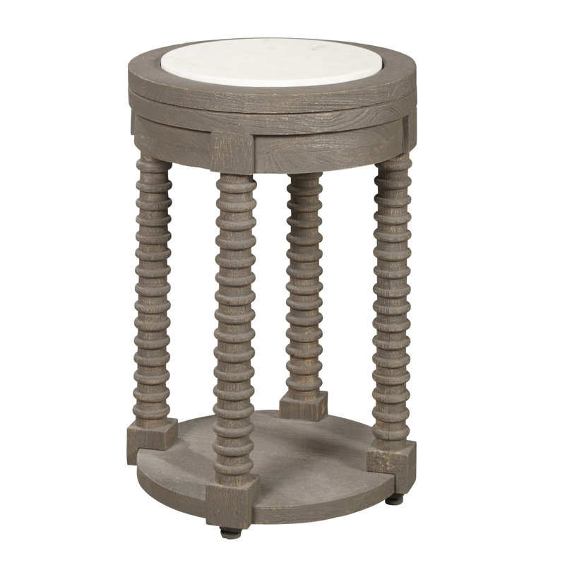Gray and White Round Wood and Marble Spindle Table