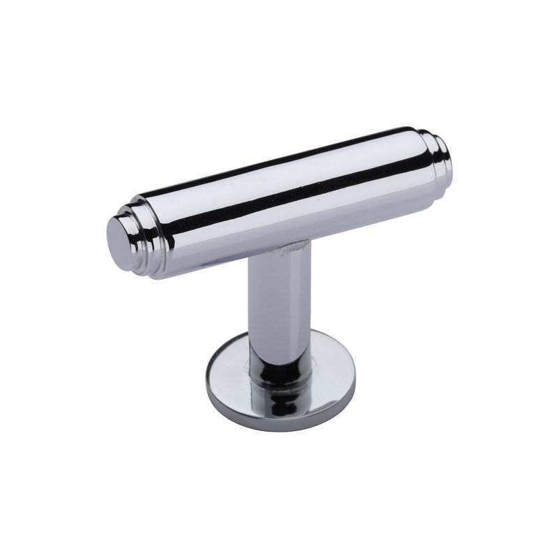 Heritage Brass Cabinet Knob Stepped T-Bar Design with Rose 45mm, Polished Chrome