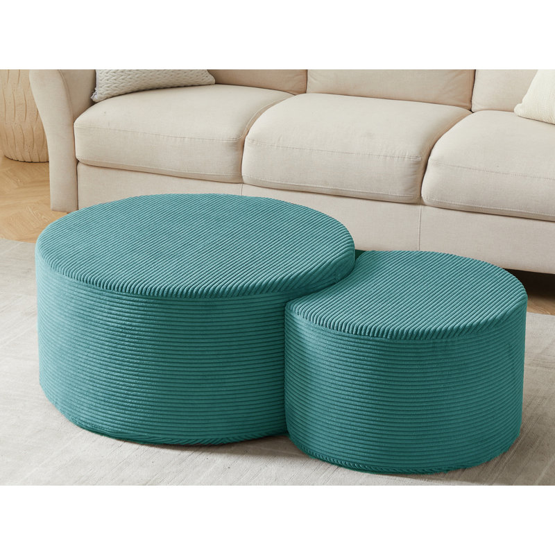2-Piece Upholstered Round Coffee Table Set, Teal