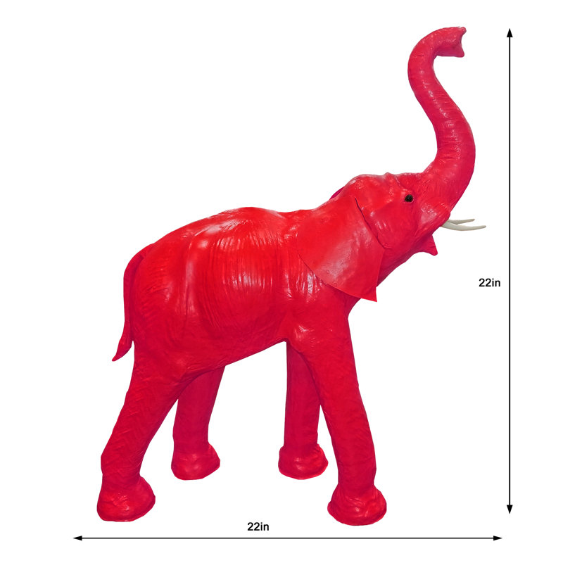 Éléphant en cuir Hillenbrand, H 22 po x l 22 po x P 10 po, Rouge, Papier mâché