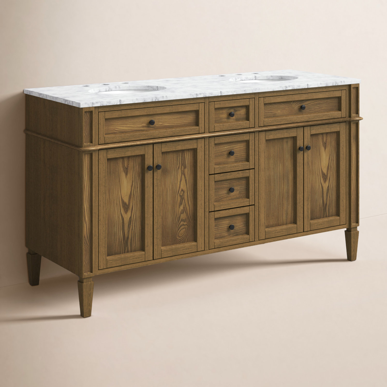 Rivers 60'' Double Bathroom Vanity, Dark Brown