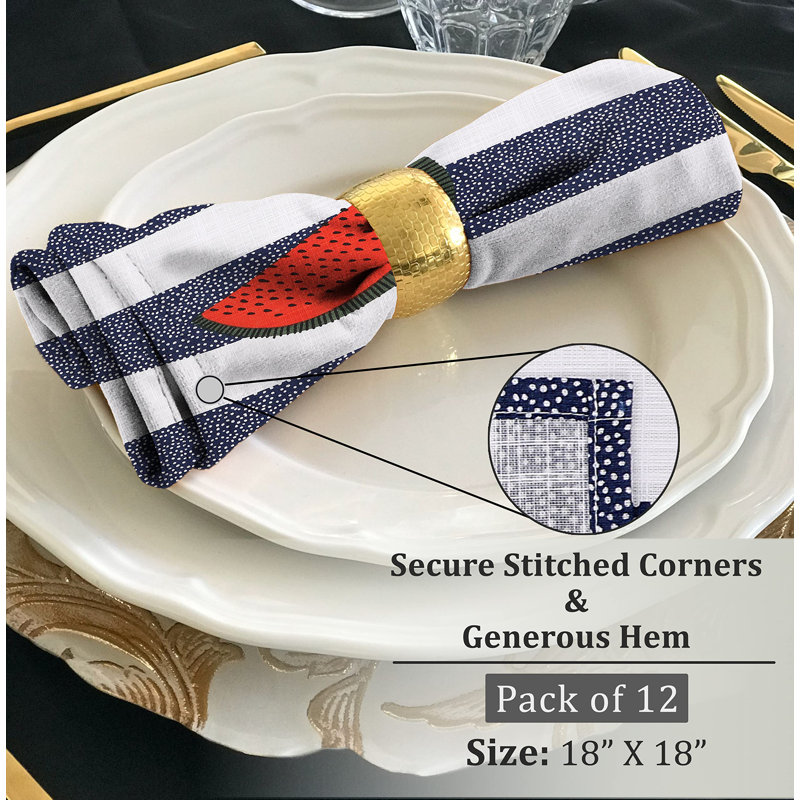 Print Cloth Napkins 100% Cotton Table Napkins Multi-Pattern Square Napkins 20+ Colors, Blue/White Watermelon