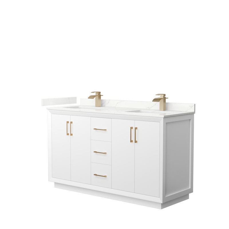 Strada 60'' W Double Vanity, Giotto Quartz, White, Brushed Nickel