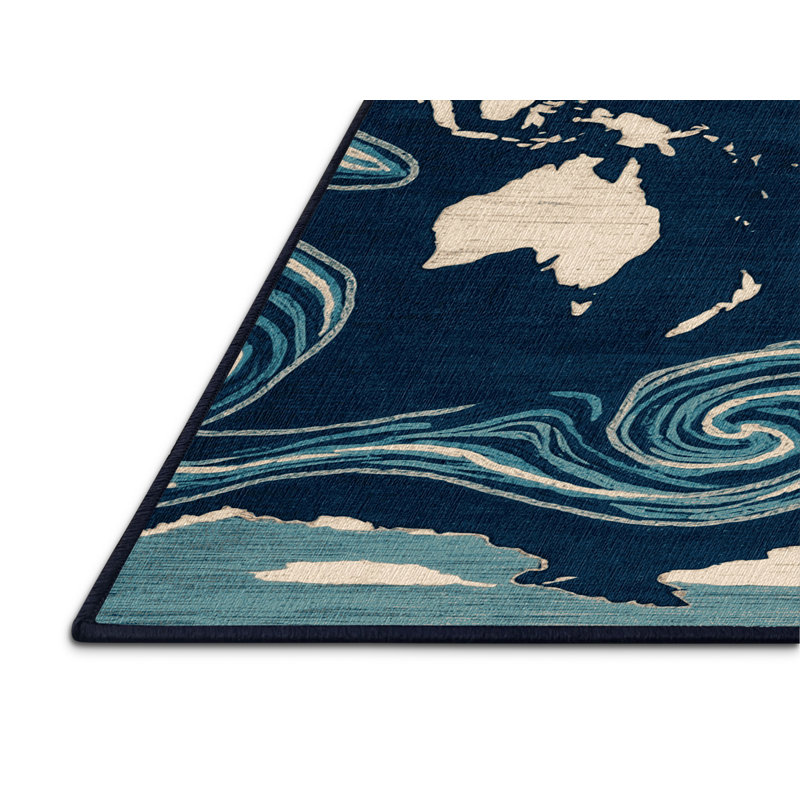 Washable Ocean Current Map Coastal Area Rug, Runner 2' x 4'