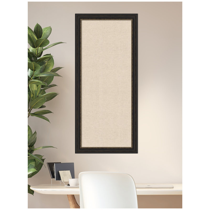 Kate and Laurel Framed Fabric Pinboard Neutral Weave Printed Linen Traditional Bulletin Board for Use as a Vision Board or Wall Organization