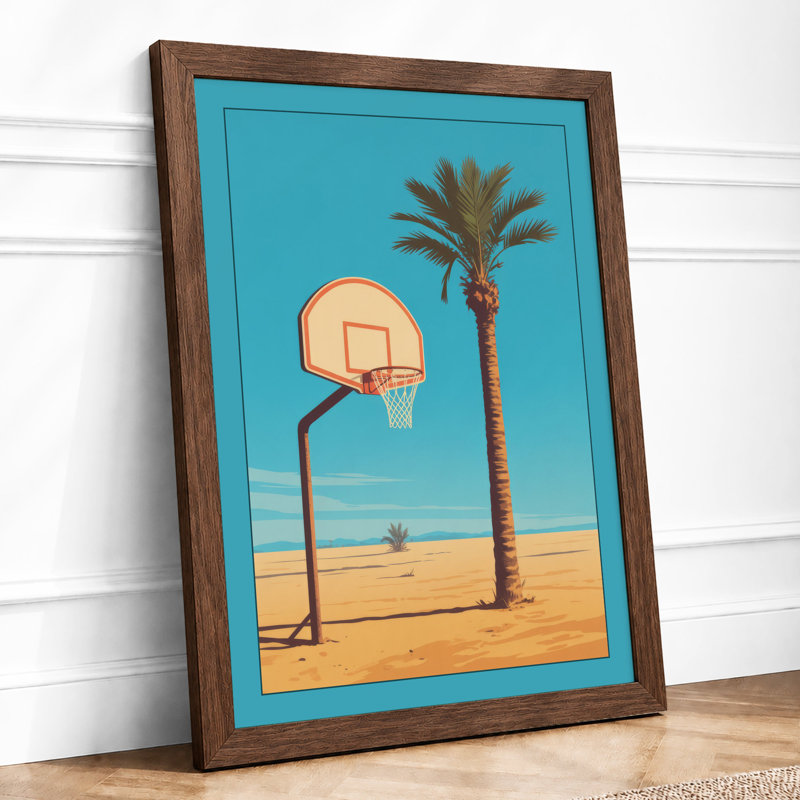 Basketball in the Desert Surrealism - Framed Print, A4 - 29.7 x 21.0 cm, Walnut