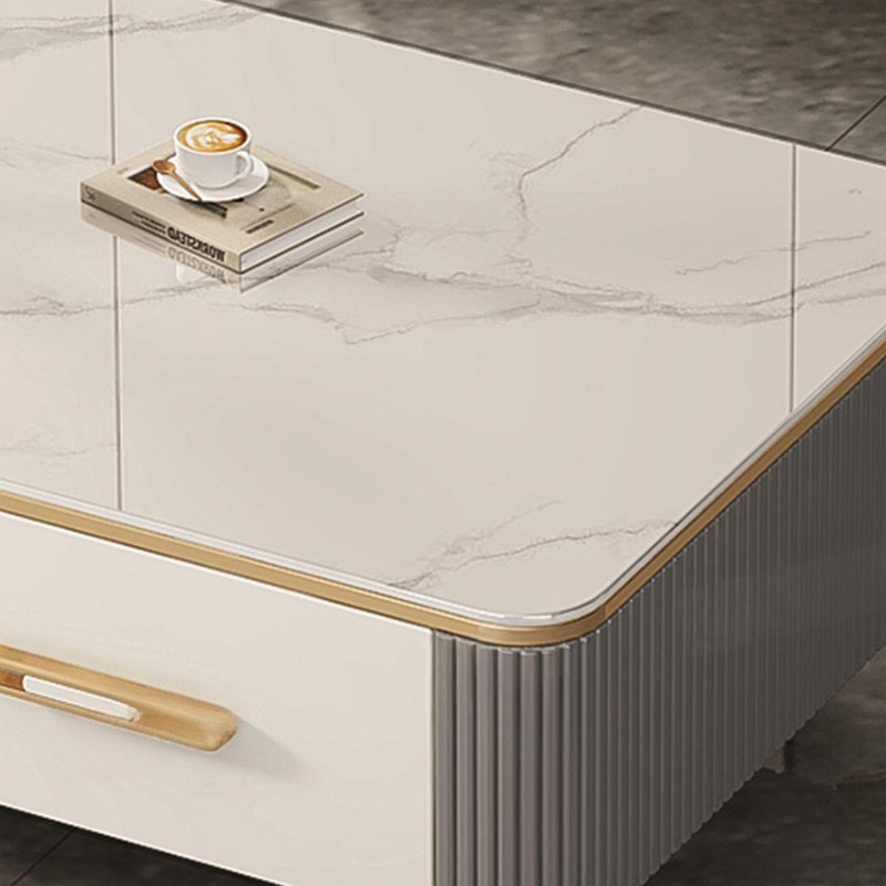 Table basse de luxe Italian Light, H 15,74 po x L 55,11 po x l 23,62 po, Doré, Blanc/Noir