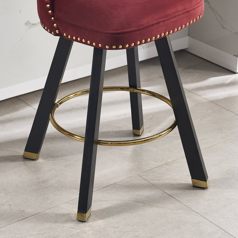 Set of 2,Back pull point design, velvet material, 360 degree rotation, back pull loop detachable design, rivet decoration, square foot wooden bar chair