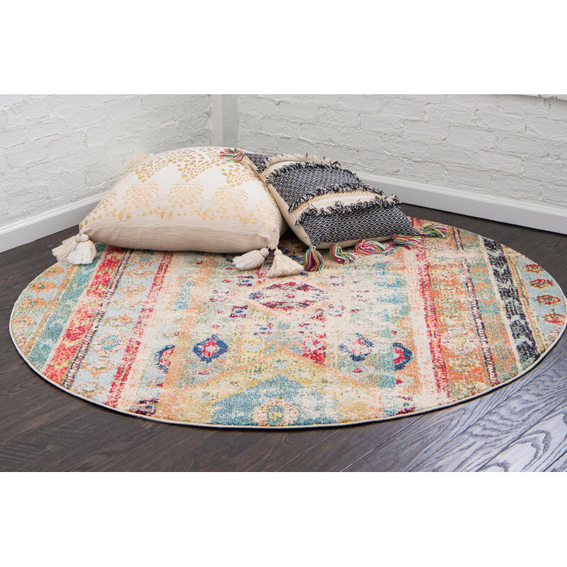 Newburyport Southwestern Area Rug, Round 8', Blue 