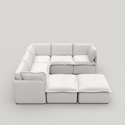 Canapé d'angle modulaire de 7 pièces avec housse amovible, combinaison libre, structure légère en fer et pouf inclus.