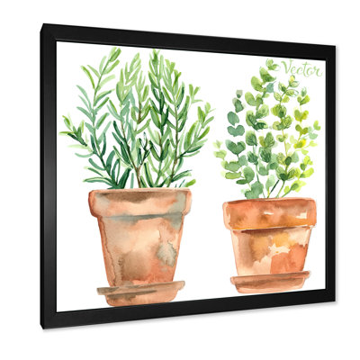 Deux plantes vertes dans des pots de fleurs orange - peinture sur toile