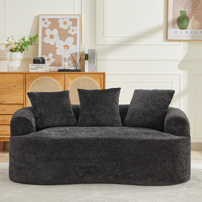 Comfortable Black Chenille Sofa, Curved Loveseat For Apartment Living, No Assembly Needed