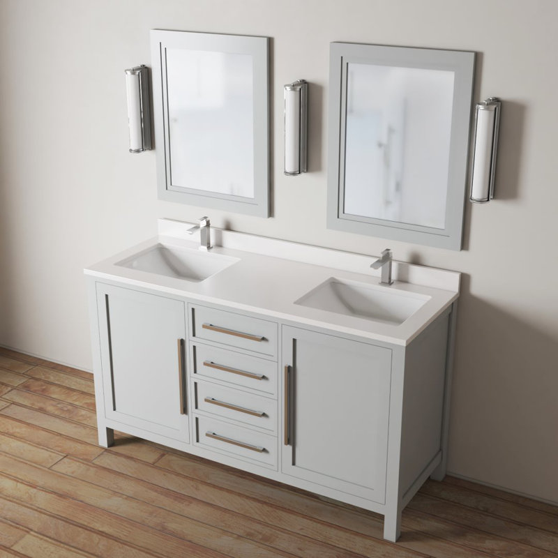 Ensemble de meuble-lavabo double 63 po avec miroir Zakare, Gris