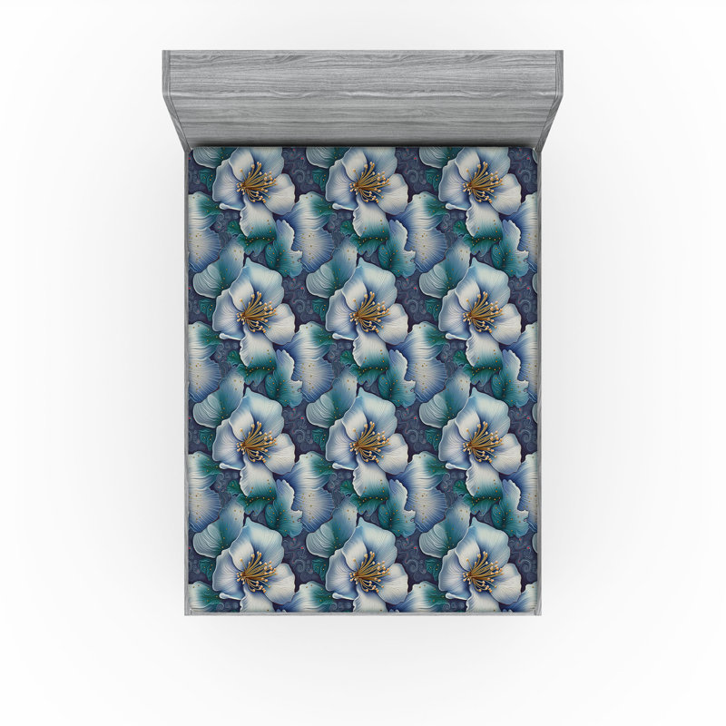 Drap-housse rustique Ambesonne, Drap-housse très grand californien, Bleu ciel, bleu sarcelle, jaune souci / floral