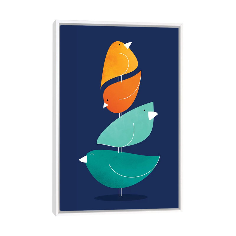 «Bird Stack I» par Modern Tropical - impression d'art graphique, H 60 po x l 40po x P 1,5 po, Toile blanche encadrée