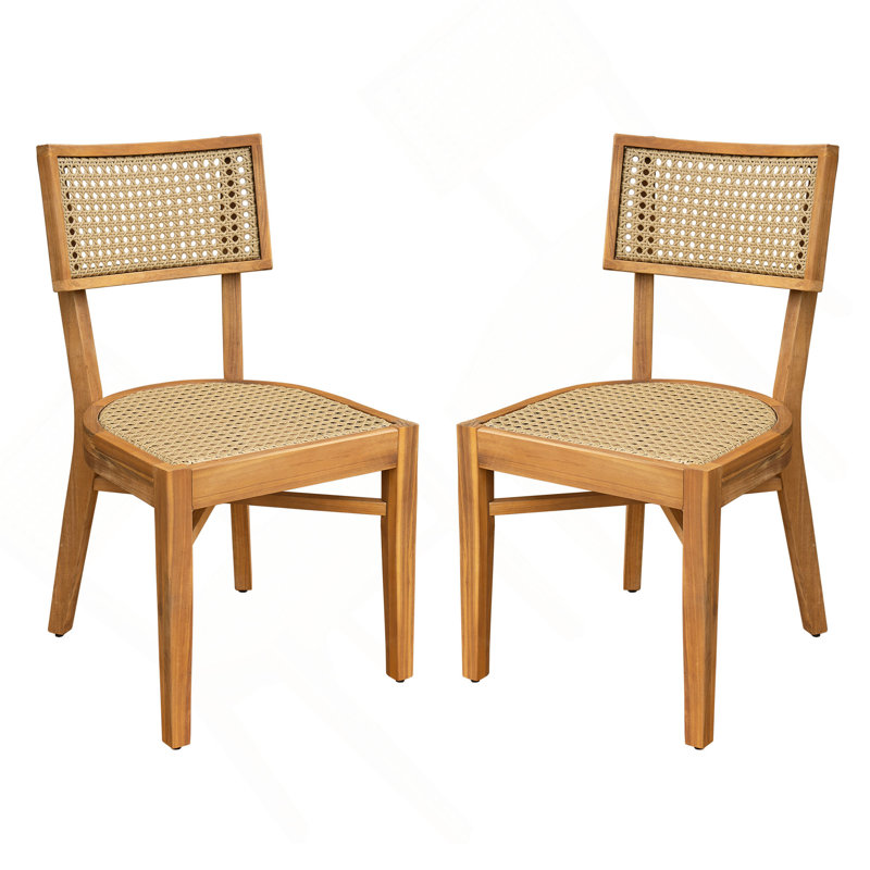Chaise en bois d'acacia avec osier brun clair Netro