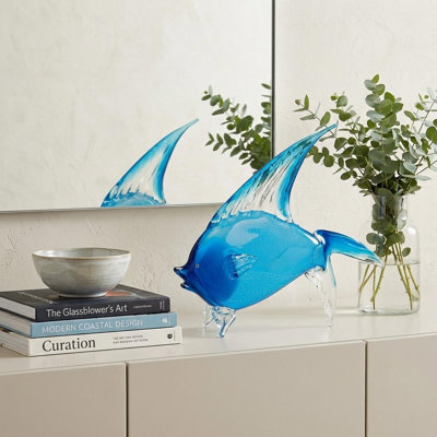 Sculpture de table 16 "poisson de verre bleu de Murano