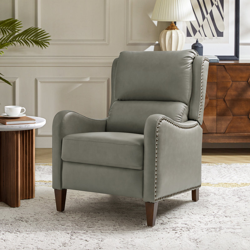 Neliyah 28.75" Wide Genuine Leather Recliner, Dove