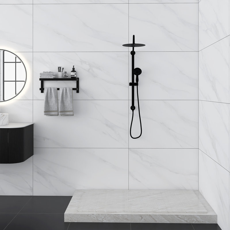 Modern Round Shower System, Rain Shower Head with Handheld Spray, Shower Faucet Set, Matte Black