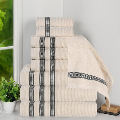 Ensemble de serviettes de bain 100% coton à bordure géométrique